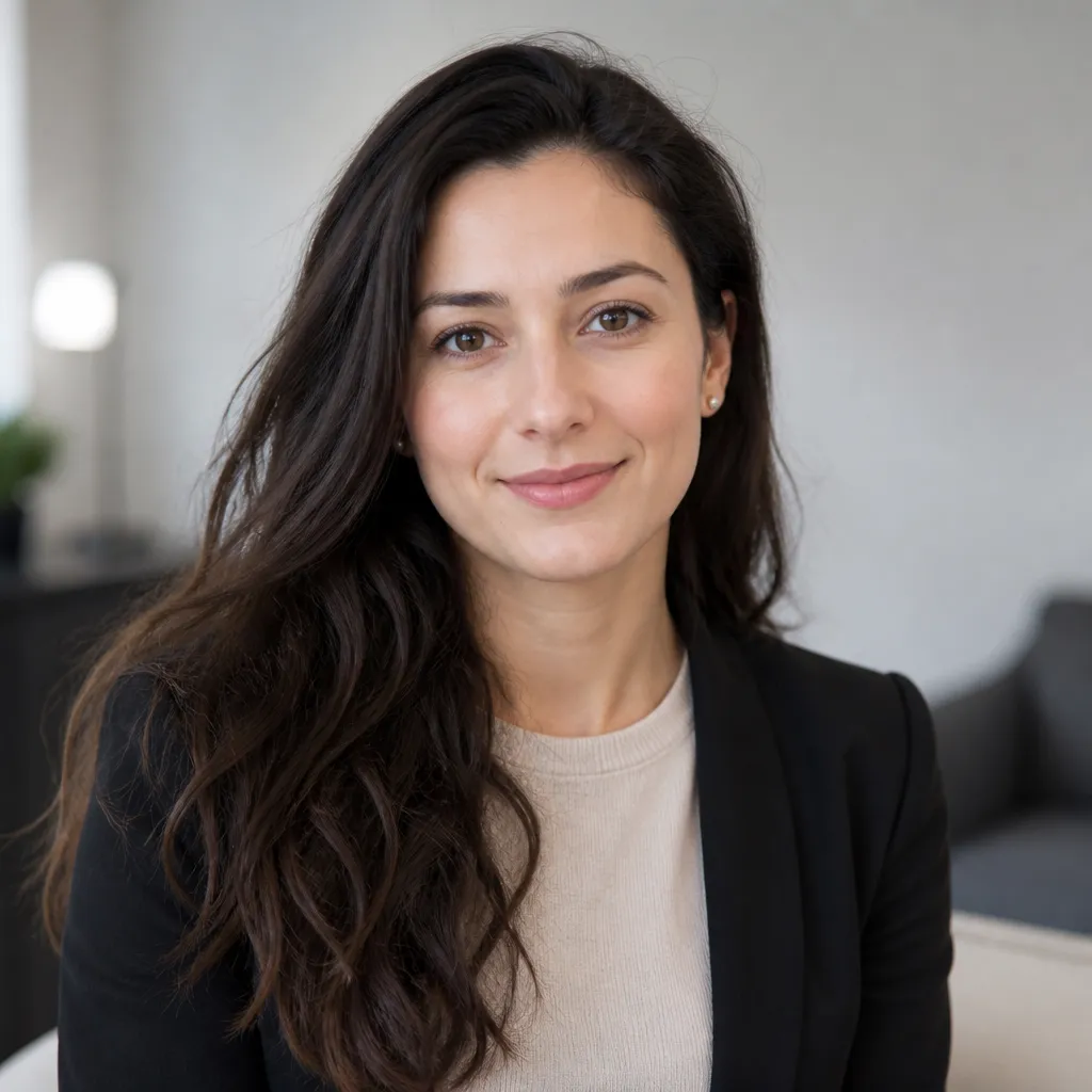 Realistic portrait of a professional Azerbaijani author in a neutral setting, suitable for an editorial website.